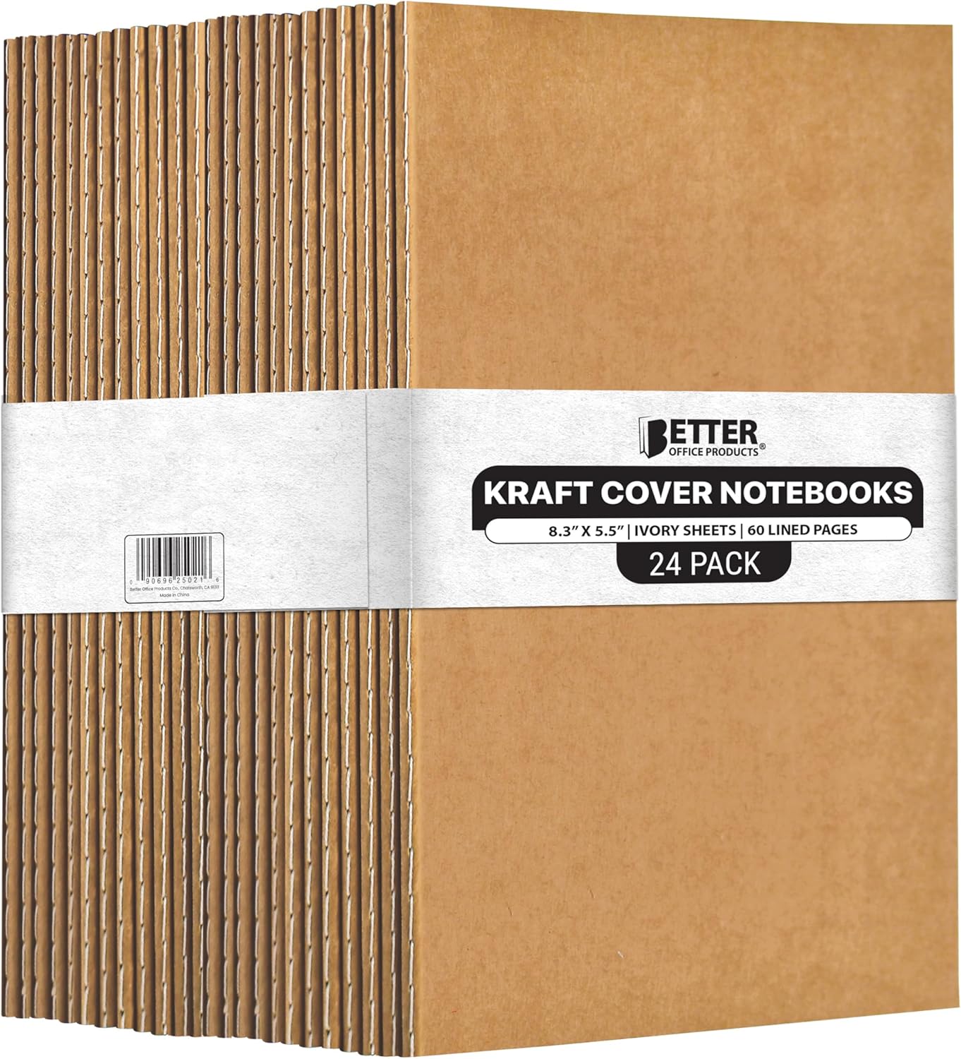 Better Office Products Kraft Notebooks with Lined Paper, 24 Pack, 8.3 in x 5.5 in, A5 Size, 60 Lined Ivory Pages, 80 gsm, Soft Cover Composition Notebooks, Stitched Spines, Kraft Travel Journals