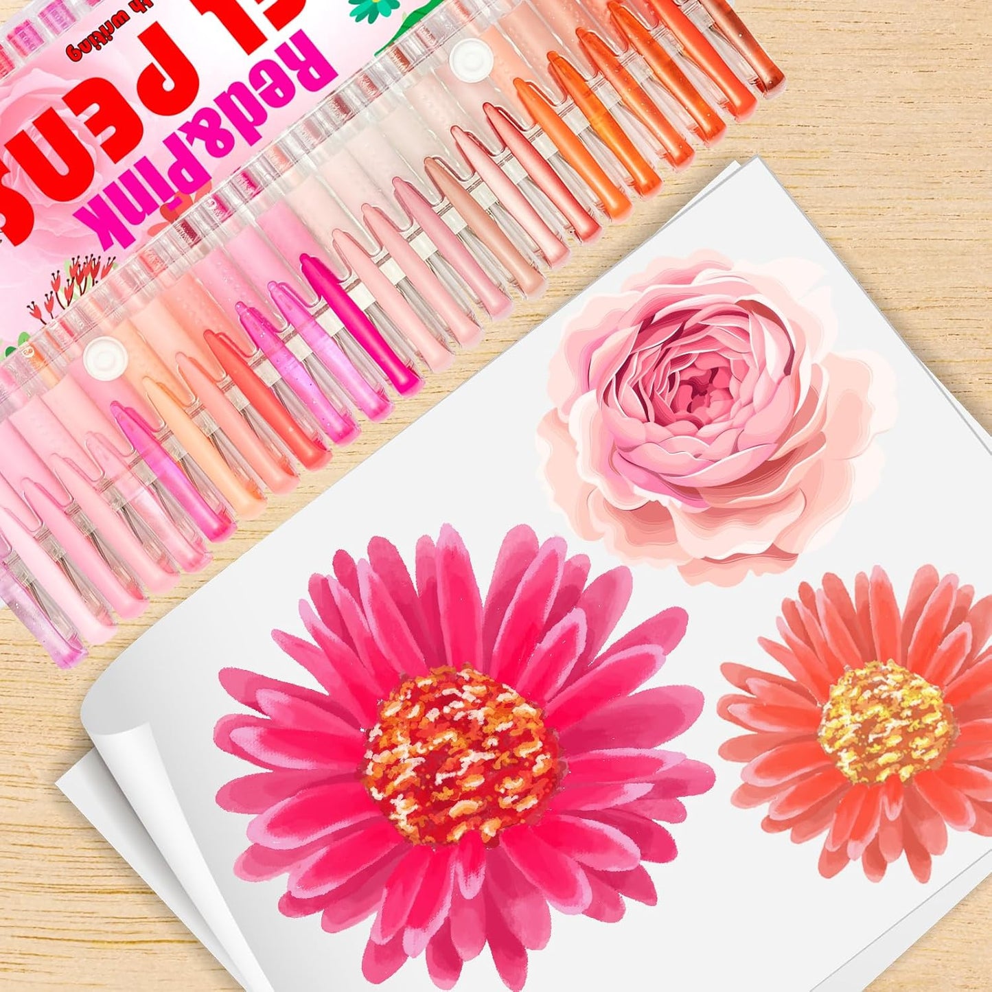Red Pink Gel Pens for Coloring Book,72 Color Gel Pens Set including 24 Color Gel Pen with 48 Refills,40% More Ink Colored Gel Pens for Drawing, Doodling, Scrapbook, Journaling