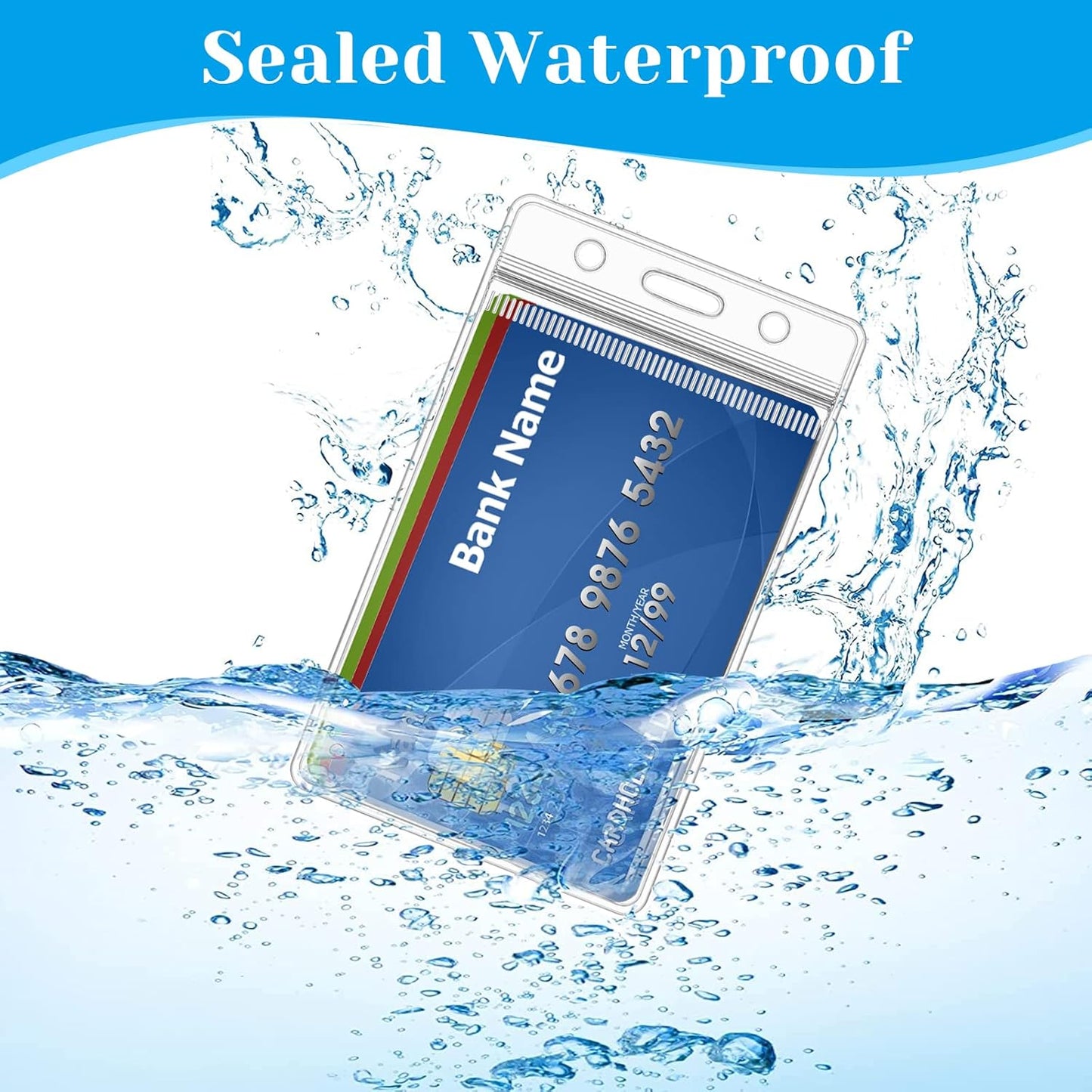 60 Pack Badge Holder, Plastic ID Badge Holder, Clear Waterproof ID Card Holder with Resealable Zip, 2.5" x 3.8" Vertical Name Tag Holder for Nurses and Office, Fits ID Card/Credit Card/Student Card