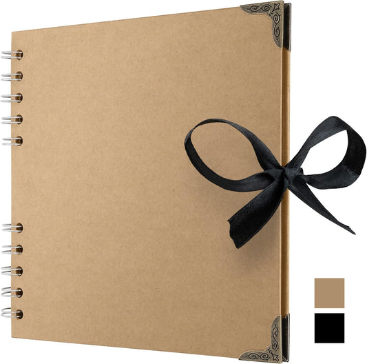 Bstorify Square Scrapbook Photo Albums 36 Pages (7 x 7 inch) Brown Thick 200gsm Kraft Paper Scrap Book, Ribbon Closure - Ideal for Your Scrapbooking Albums, Art & Craft Projects (7 x 7 Inch, Brown)