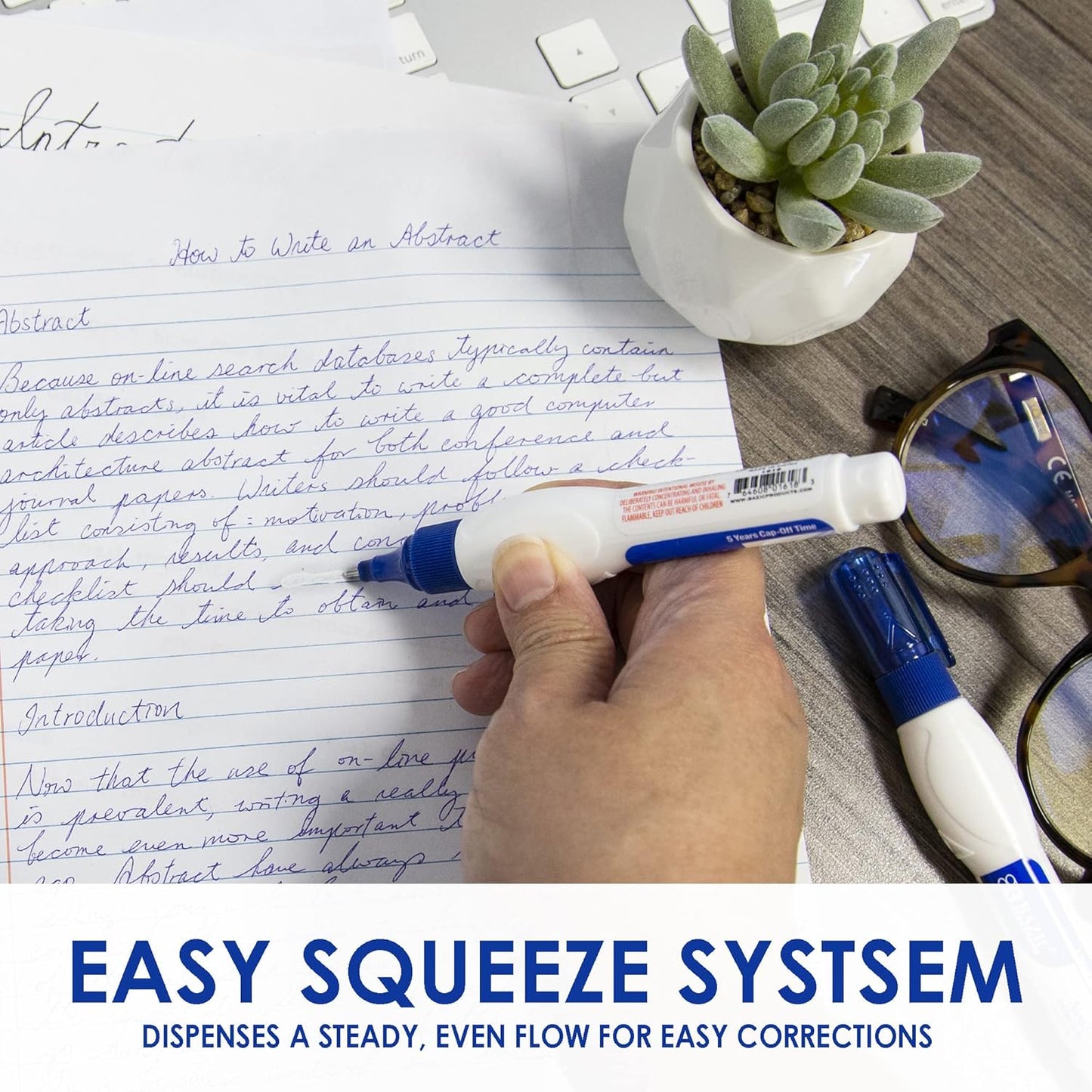 BAZIC Correction Pen, Precise Metal Tip Applicator, Fine Point Corrections Fluid, White Out Wipe Out Liquid (2/Pack), 24-Packs