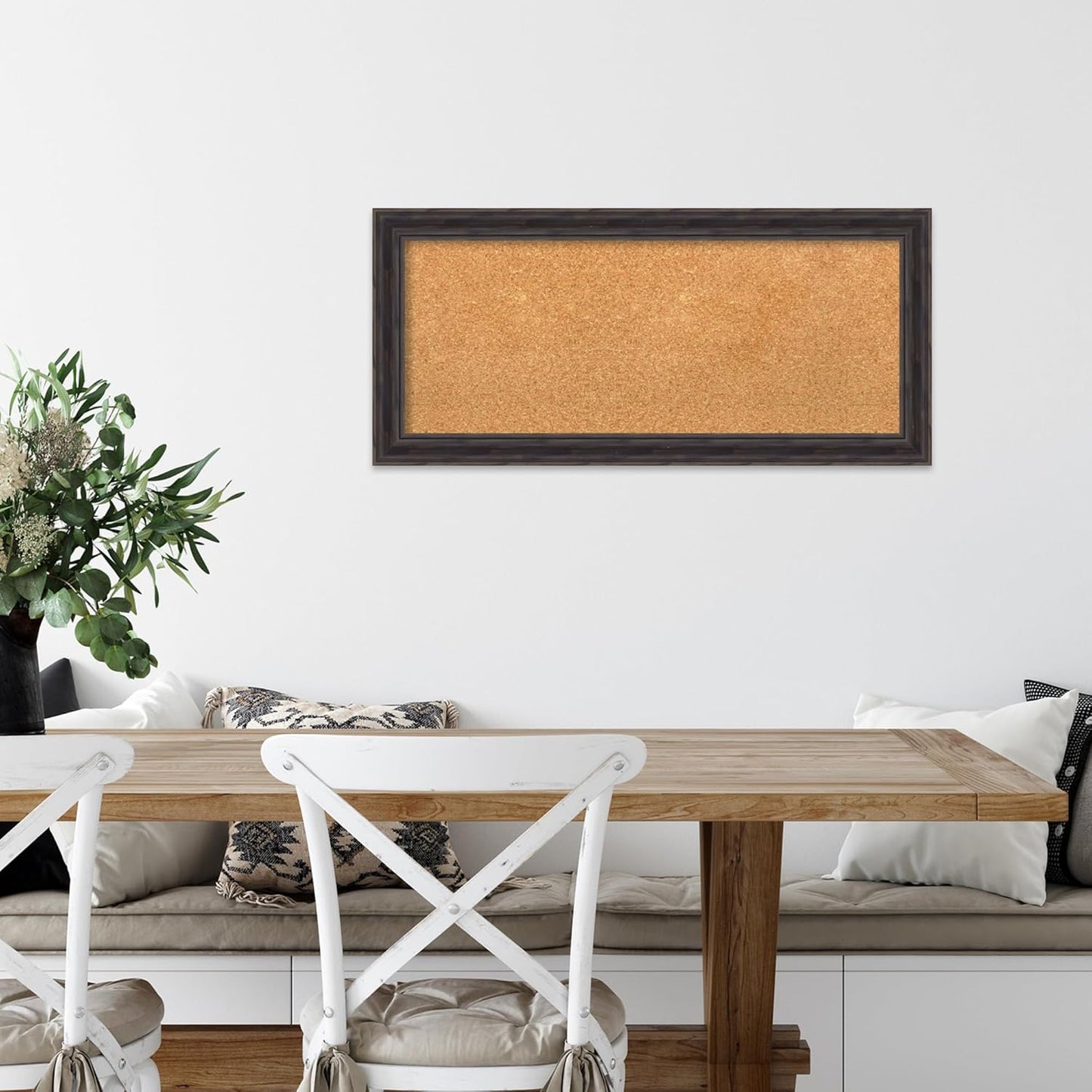 Amanti Art Natural Cork Board for Wall, 15x33 Vision Board with Brown Wood Frame, Medium Corkboard Office Decor for Home Organization, Rustic Farmhouse Corkboard Pinboard to display items for home