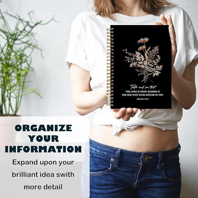 BearCake the Lord is Good Boho Floral Christian Notebook Journal, Christian Gifts for Women, Bible Notebooks for Note Taking, Bible Journaling Notebook, Hardcover Spiral Notebook 5.5x8.3