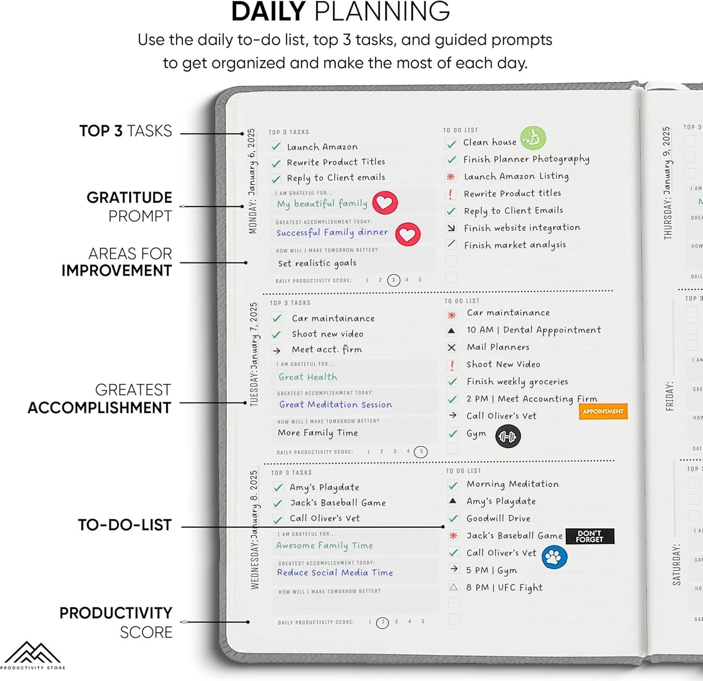 2025 Planner Pro 5.8 x 8.3 - Undated Productivity & Business Planner Notebook & Journal - Monthly Planner 2025 & Daily Planner 2025-2026 - A5 - Grey - Productivity Store