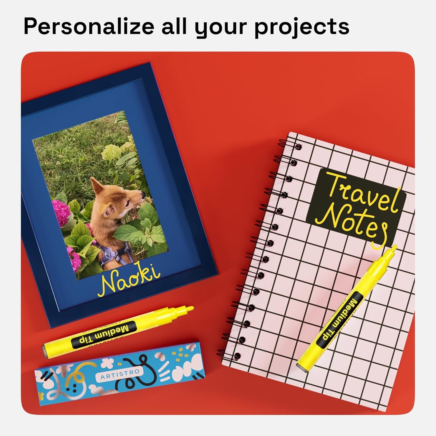 ARTISTRO 2 Yellow Acrylic Paint Markers - 3mm Medium-Tip Paint Pens - Perfect for Crafting, Art Projects, & More