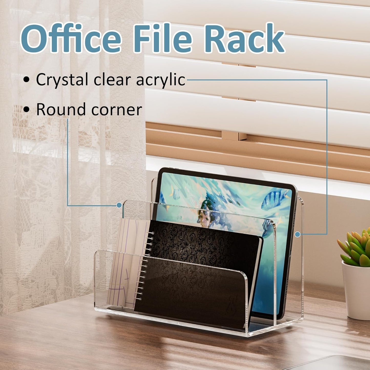 Acrylic File Holder 2 Compartment, Clear Desk File Organizer, Office Magazine File Folder Organizer