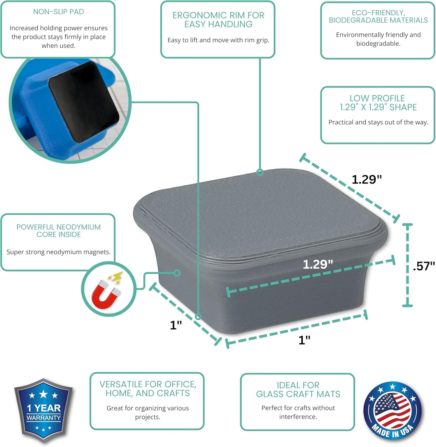 Glassboard Studio MiniBar Magnet - Strong Neodymium Rare Earth Magnets for Fridge, Whiteboard, Locker & Magnetic Glassboards - Ideal for Crafting & Office Use - Strong Fridge Magnets (Steel Gray, 4)