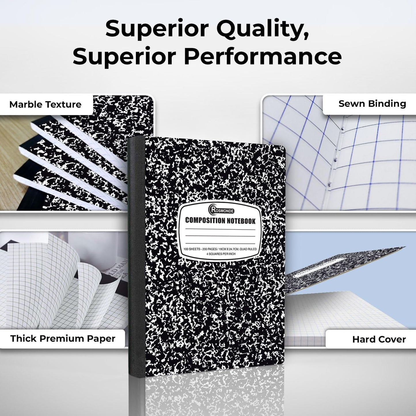 50 Pack Graph Composition Notebook, 200 Pgs (100 Sheets) Bulk Graph Paper Composition Notebook for school, Bulk Graphing Notebook, 4x4 Grid, Quad Ruled Composition Book, Hard Sewn Bound Cover