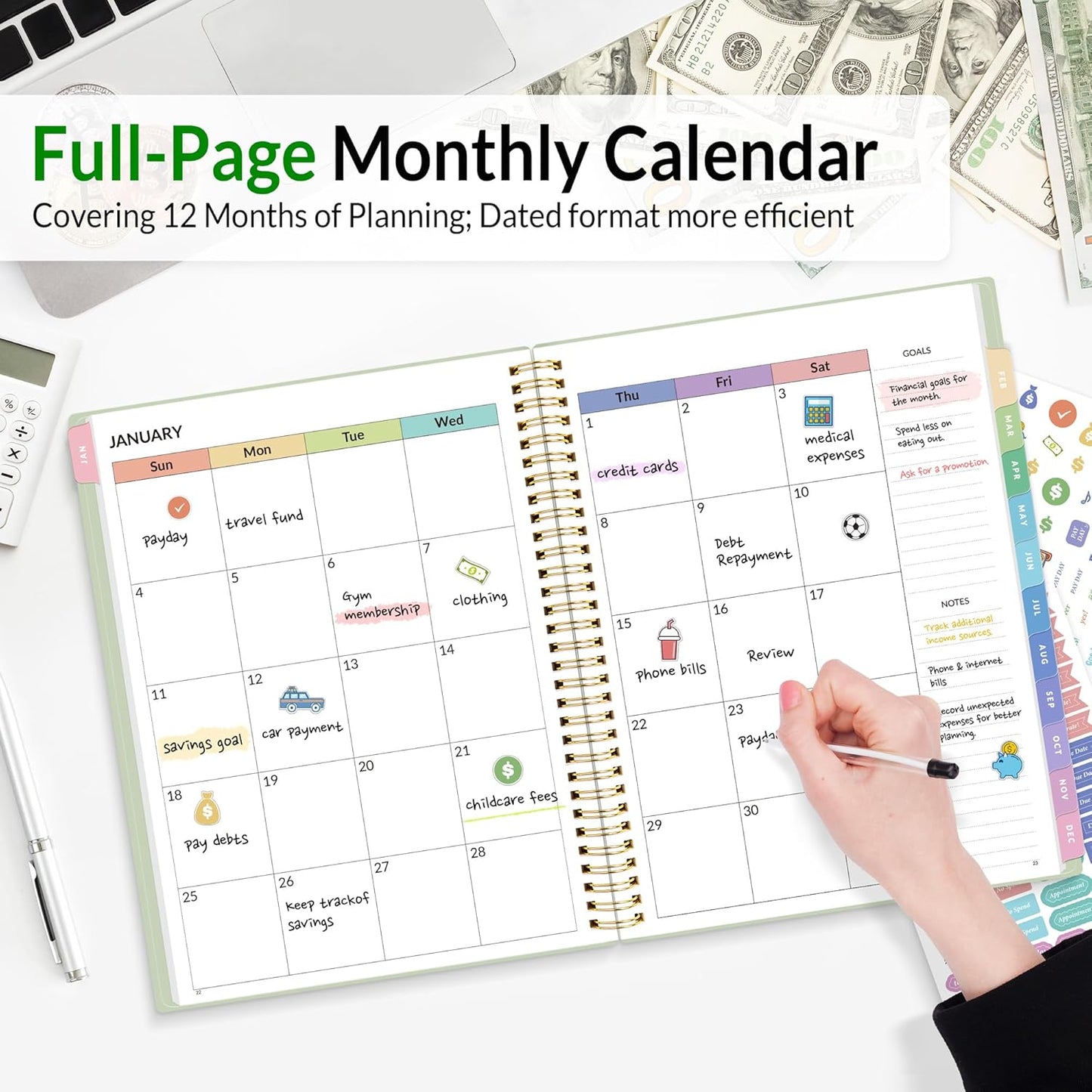 2026 Budget Planner - Monthly Budget Book from JAN 2026 - DEC 2026 with Expense Tracker Notebook, A4 Size (8.5" x 11") Bill Organizer & Finance Planner Account Book to Manage Your Finances, Green