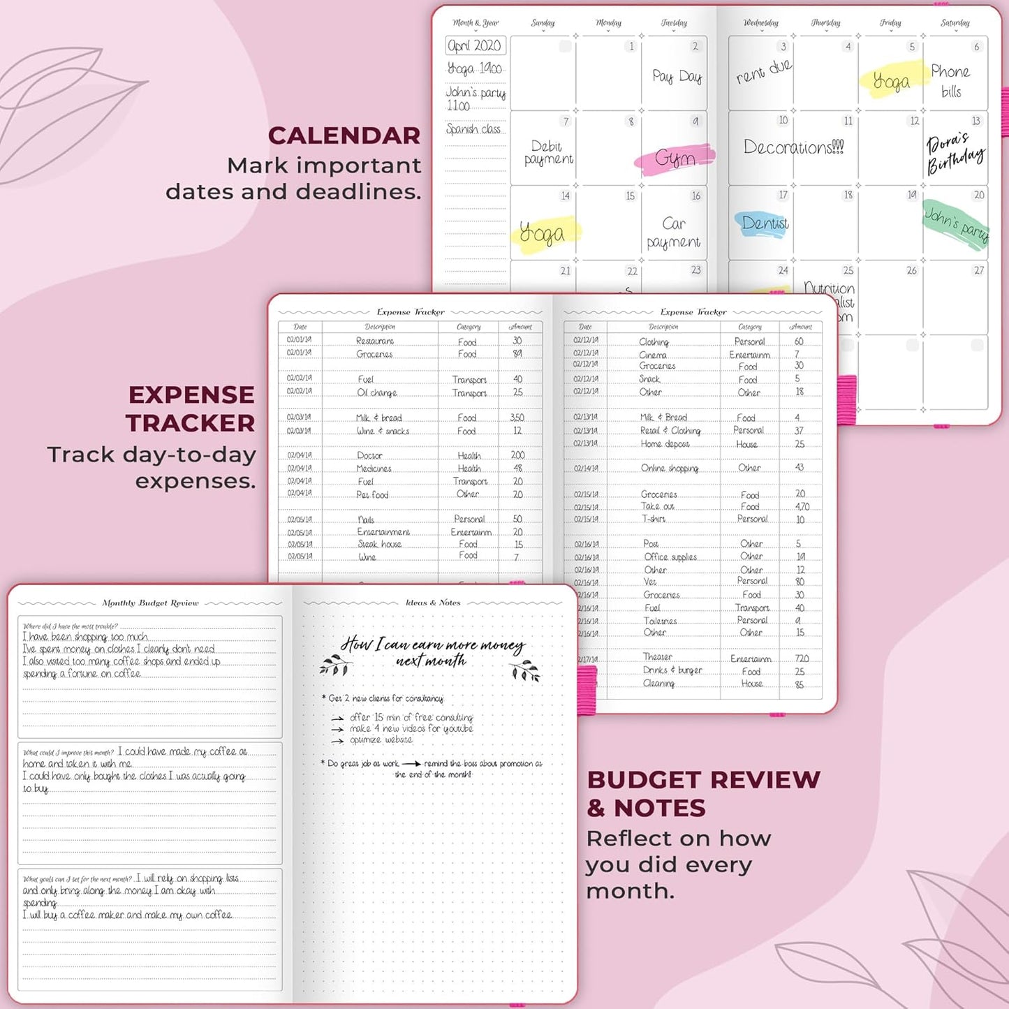 GoGirl Budget Planner – Monthly Financial Planner Organizer Budget Book. Expense Tracker Notebook Journal to Control Money, A5 (Hot Pink)