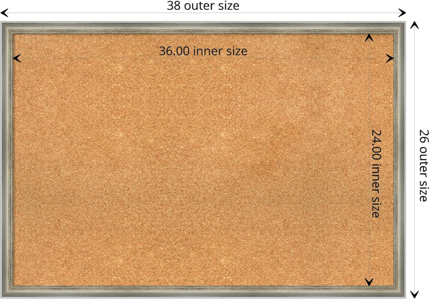 Amanti Art Natural Cork Board for Wall, 26x38 Vision Board with Silver Wood Frame, Large Corkboard Office Decor for Home Organization, Casual Corkboard Pinboard to display items for home organization