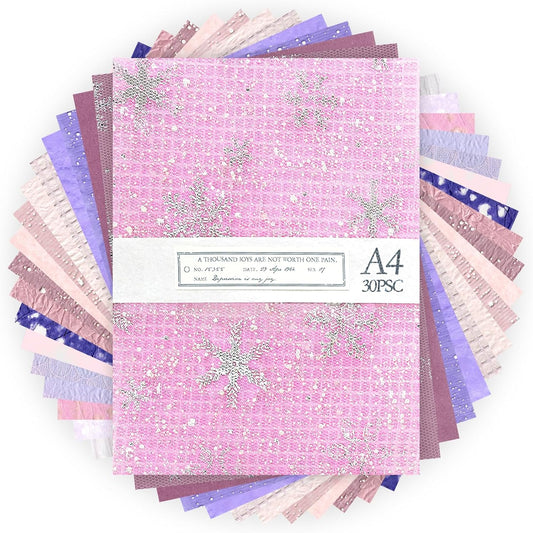 Aromoty 30 sheets A4 size Textured Scrapbook Paper&Mesh Fabric set - Large Handmade Craft Mulberry Special Paper Mix for Scrapbooking Junk Journal Supplies Card Materials Collage, 11.7x8.3 Inches