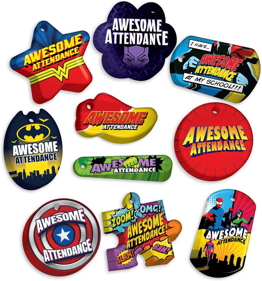 Awesome Attendance Heroes Brag Tag Value Pack to Improve Student School & Classroom Attendance: 500 Tags (50 Tags for Each Design)