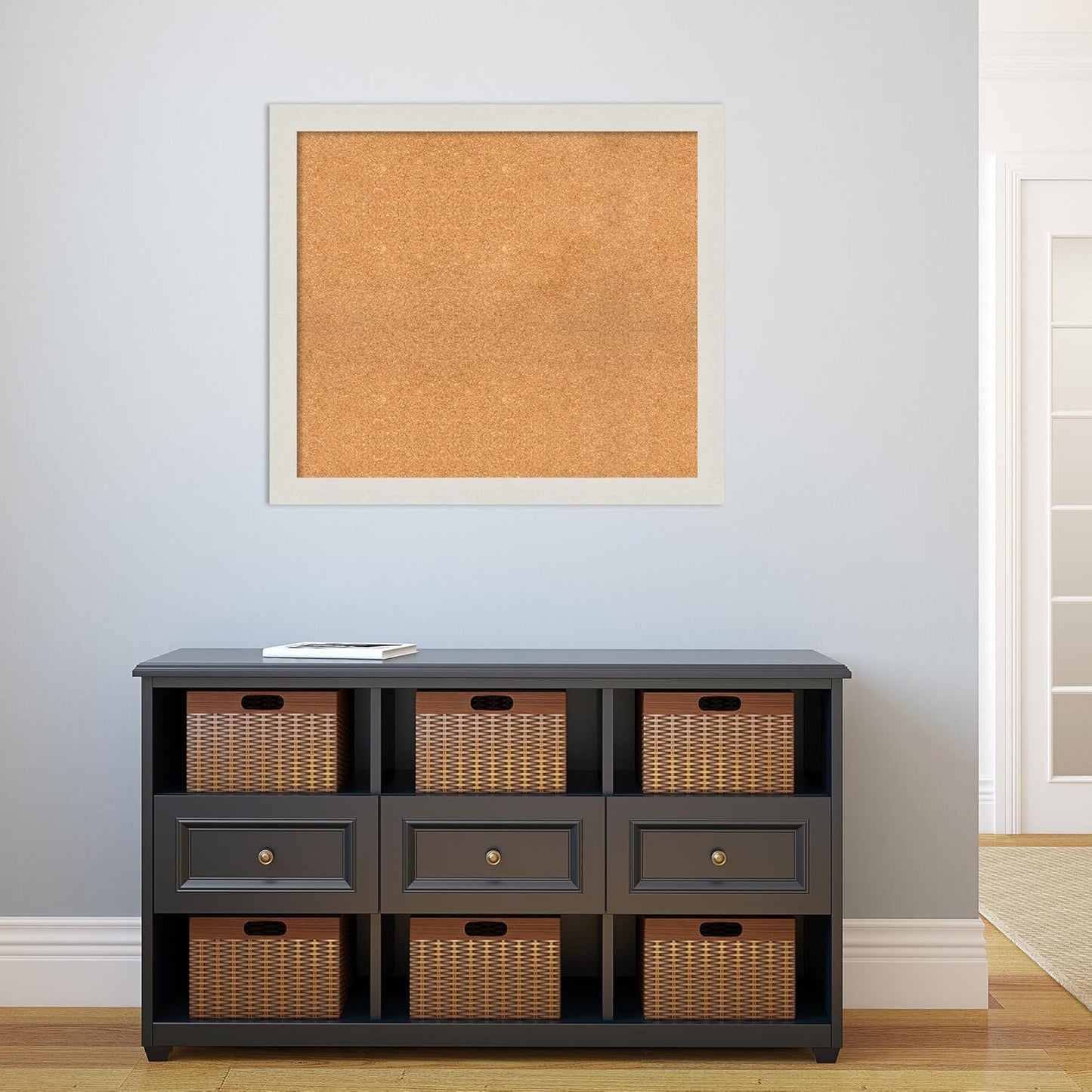 Amanti Art Natural Cork Board for Wall, 29x33 Vision Board with White Frame, Large Corkboard Office Decor for Home Organization, Country Rustic Corkboard Pinboard to Display Items for Home