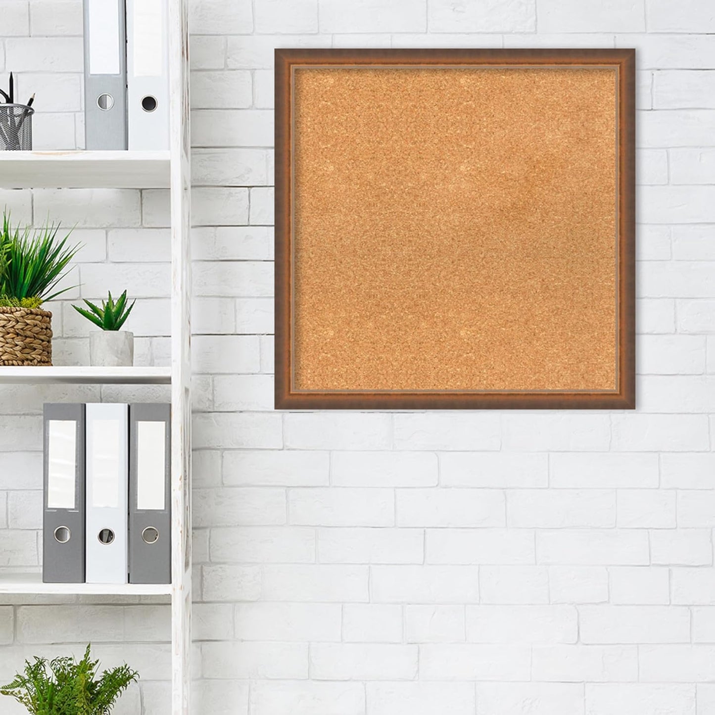 Amanti Art Natural Cork Board for Wall, 24x24 Vision Board with Bronze Frame, Medium Corkboard Office Decor for Home Organization, Modern Corkboard Pinboard to Display Items for Home Organization in