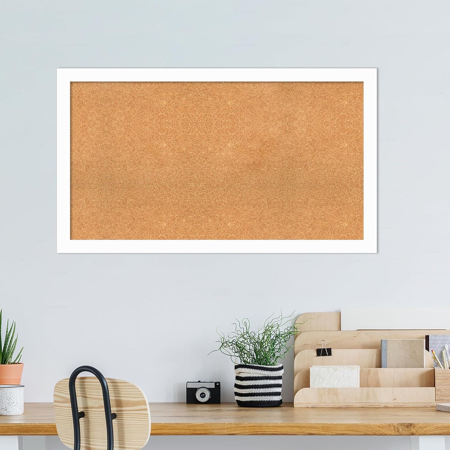 Amanti Art Natural Cork Board for Wall, 27x47 Vision Board with White Frame, Oversize Corkboard Office Decor for Home Organization, Casual Corkboard Pinboard to Display Items for Home Organization in