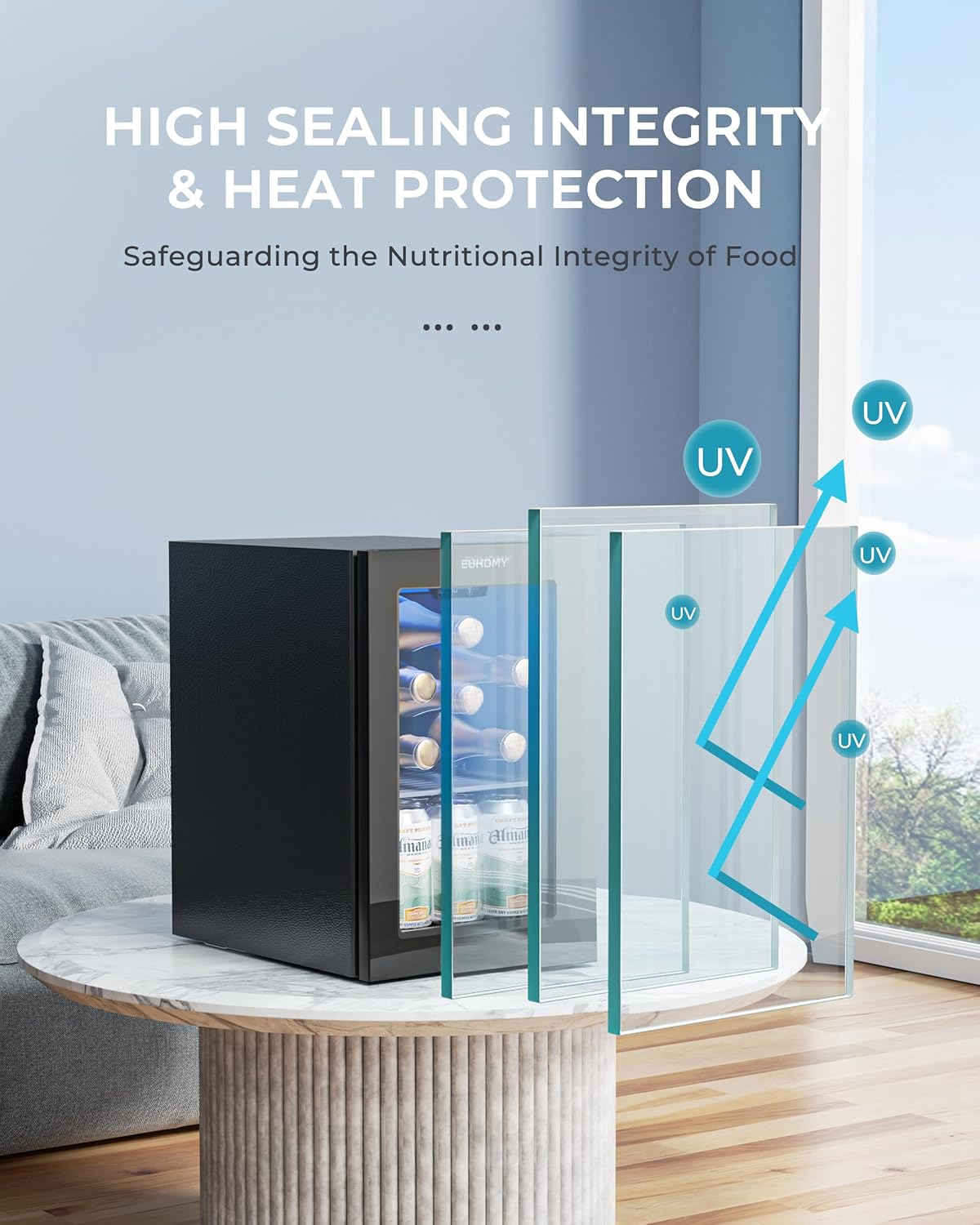 EUHOMY 18L Beverage Refrigerator Cooler, 24 Cans Mini Fridge with Quiet Compressor, Countertop Small Fridge with 40°F-61°F Digital Temperature Control, LED Lgiht for Home, Bar, Office