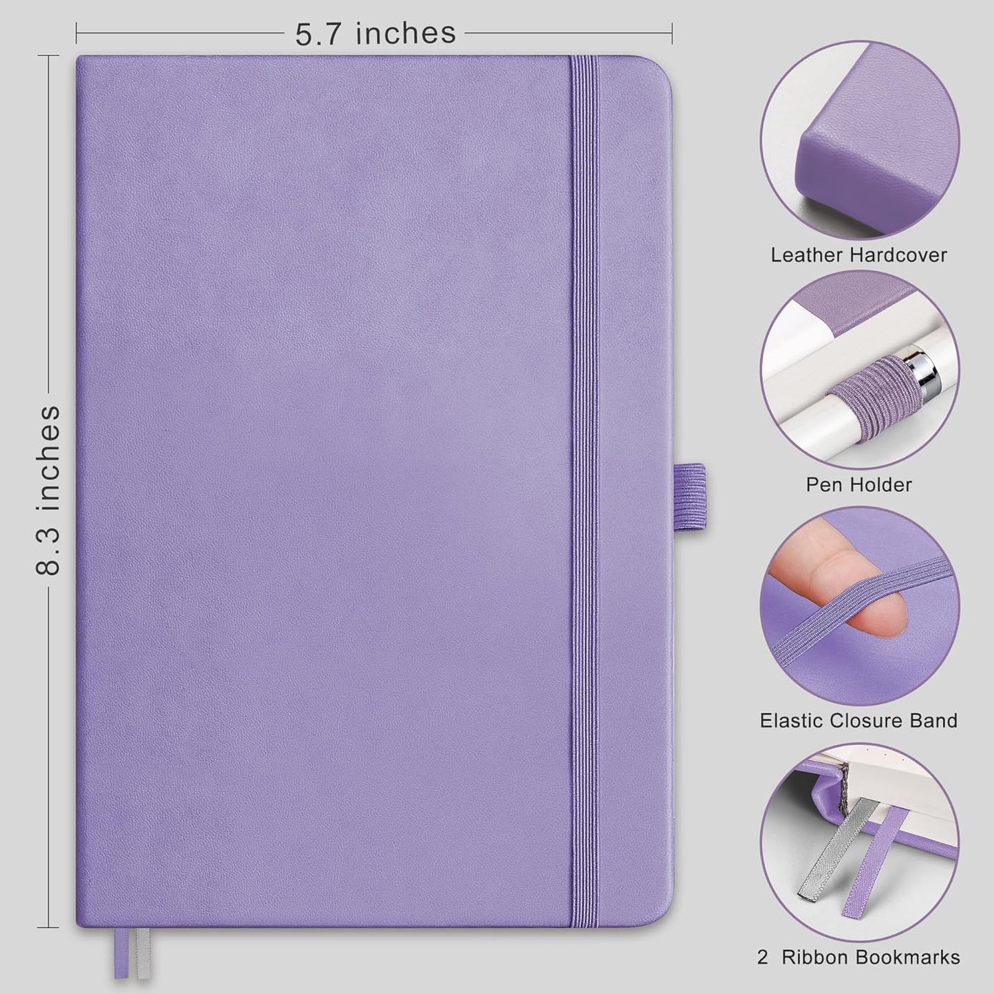 RETTACY Blank Journal Notebook, 2-Pack, 192 Pages per Pack, A5 Medium Size (5.7'' x 8.3''), Leather Hardcover, 100 GSM Thick Paper, for Sketching, Drawing, Painting (Black & Purple)