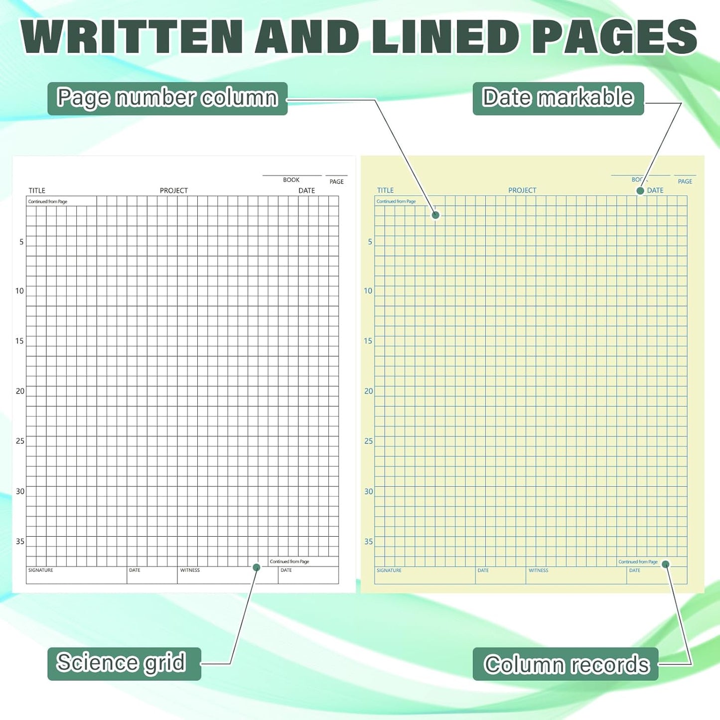 2 Pack Carbonless Lab Notebook Carbon Copy 8.5'' x 11'' Laboratory Engineering Chemistry Computation Notebook Science Grid Contains 25 Set Pages 100 Sheets Total Coil Binding(Dark Green)