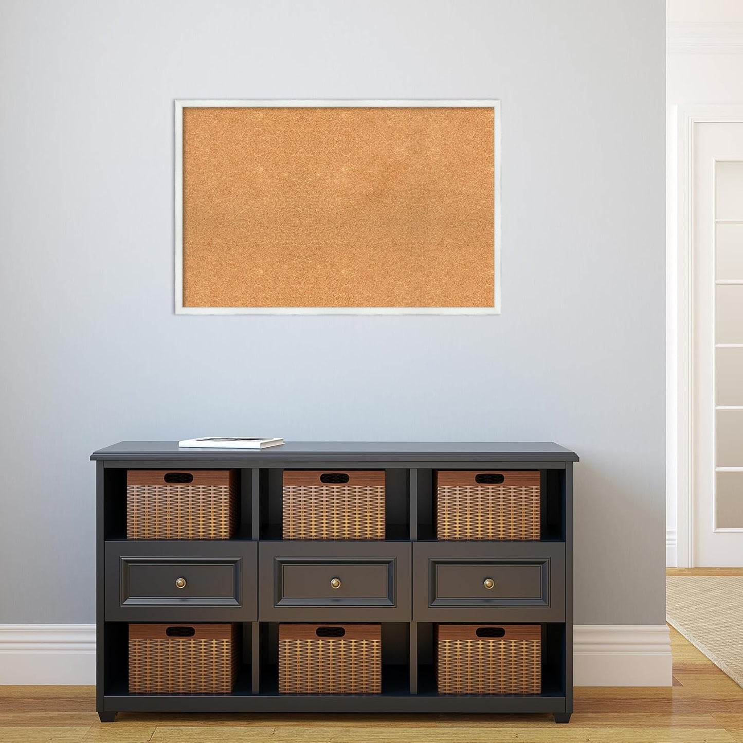 Amanti Art Natural Cork Board for Wall, 23x35 Vision Board with White Frame, Large Corkboard Office Decor for Home Organization, Country Rustic Corkboard Pinboard to Display Items for Home