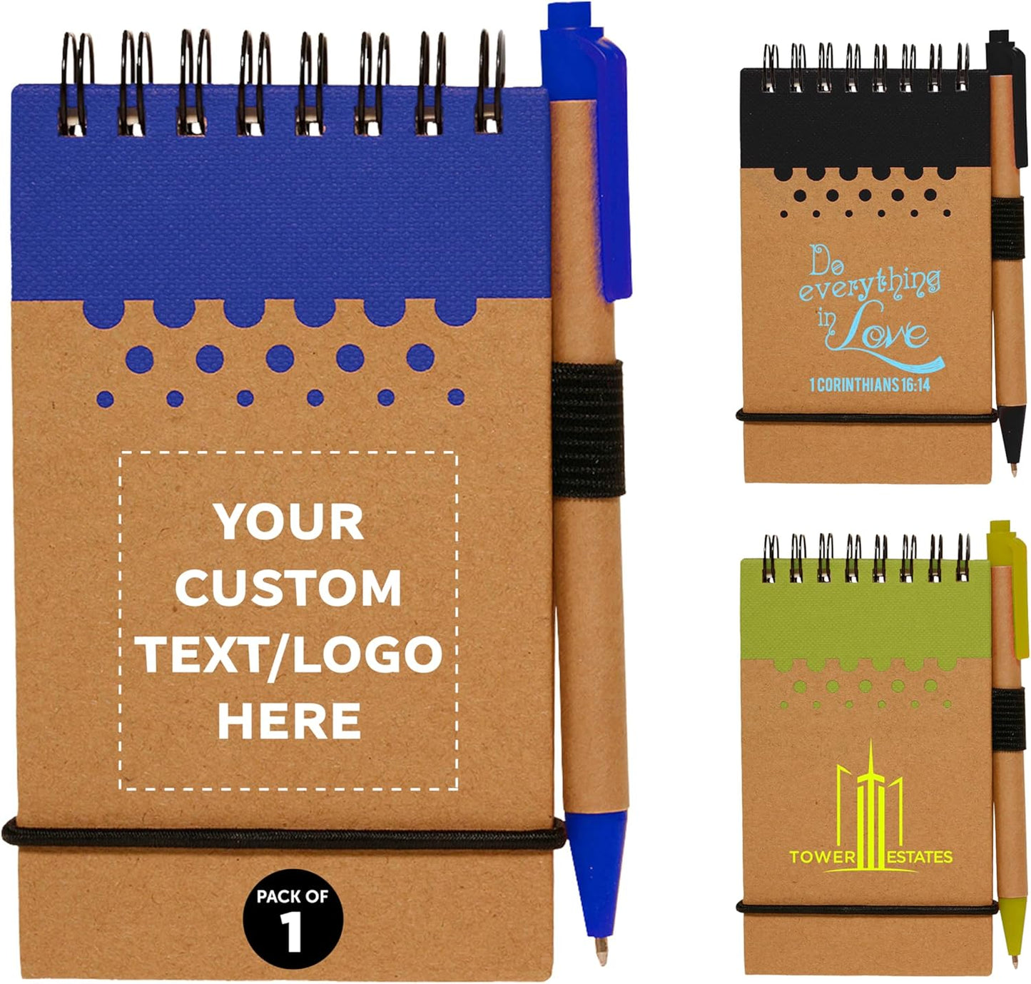DISCOUNT PROMOS 1 Recyclable Spiral Small Notebooks Pack - Customizable Text, Logo - 60 Lined Pages - Blue