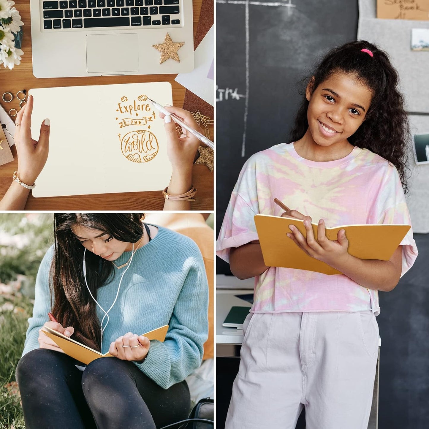 EUSOAR Blank Notebooks, 24pcs A5 5.5"x8.3" 60 Pages Soft Cover Kraft Subject Journal Notebooks, Writing Note Pads Business Composition,for School Office College Work Note Taking Diary