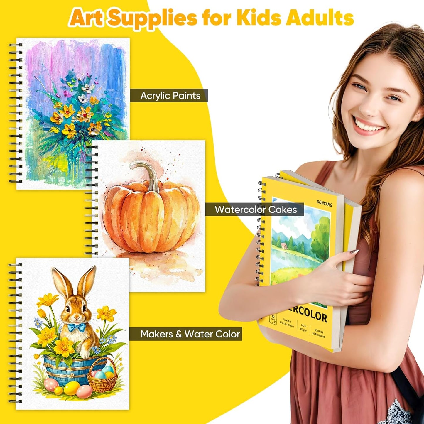 7"x10" Watercolor Paper Pad, 30 Sheets Watercolor Paper, 140lb/300gsm Spiral Bound Art Sketch Book for Adult, Bulk College Essentials, Watercolor Textured Paper for Finger Paint, Canvas Painting