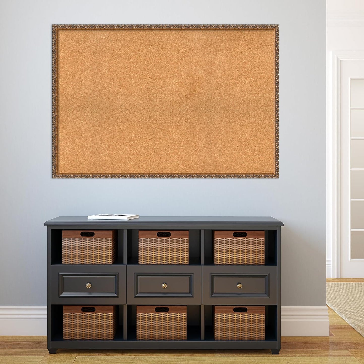 Amanti Art Natural Cork Board for Wall, 34x50 Vision Board with Bronze Frame, Oversize Corkboard Office Decor for Home Organization, Traditional Corkboard Pinboard to Display Items for Home
