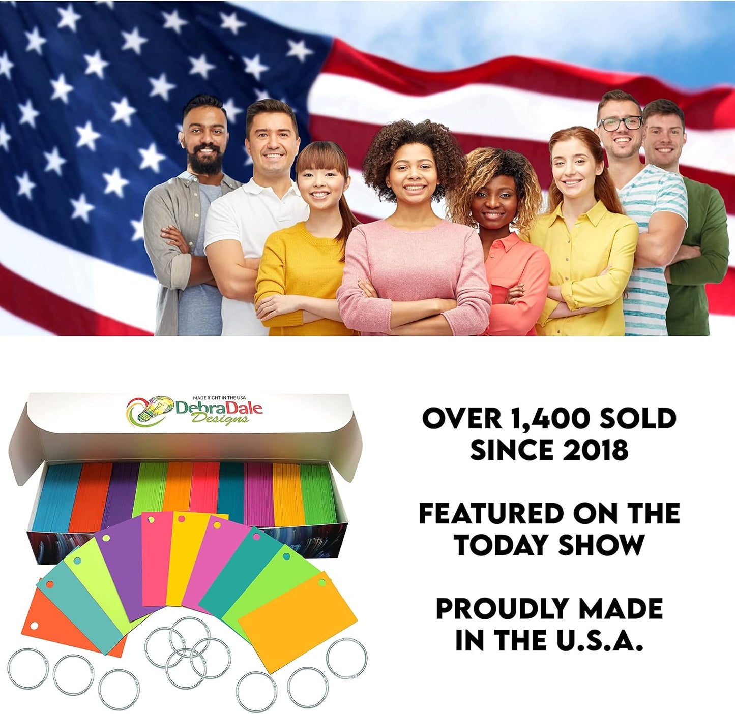 Debra Dale Designs Flash Cards – Blank Color Coded Index Cards for Visual Learners, Pre-Punched with Metal Rings, Durable Multicolor Cardstock for Memorization, School & Organization