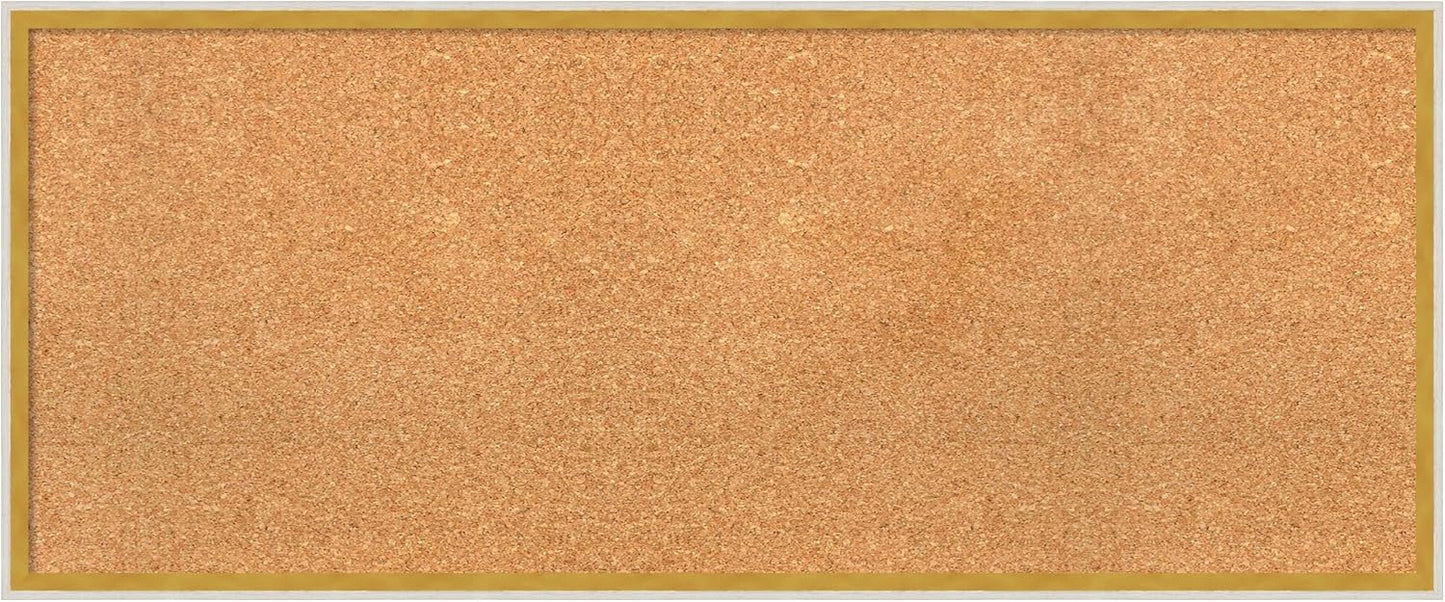 Amanti Art Natural Cork Board for Wall, 17x41 Vision Board with White Frame, Large Corkboard Office Decor for Home Organization, Modern Corkboard Pinboard to Display Items for Home Organization in
