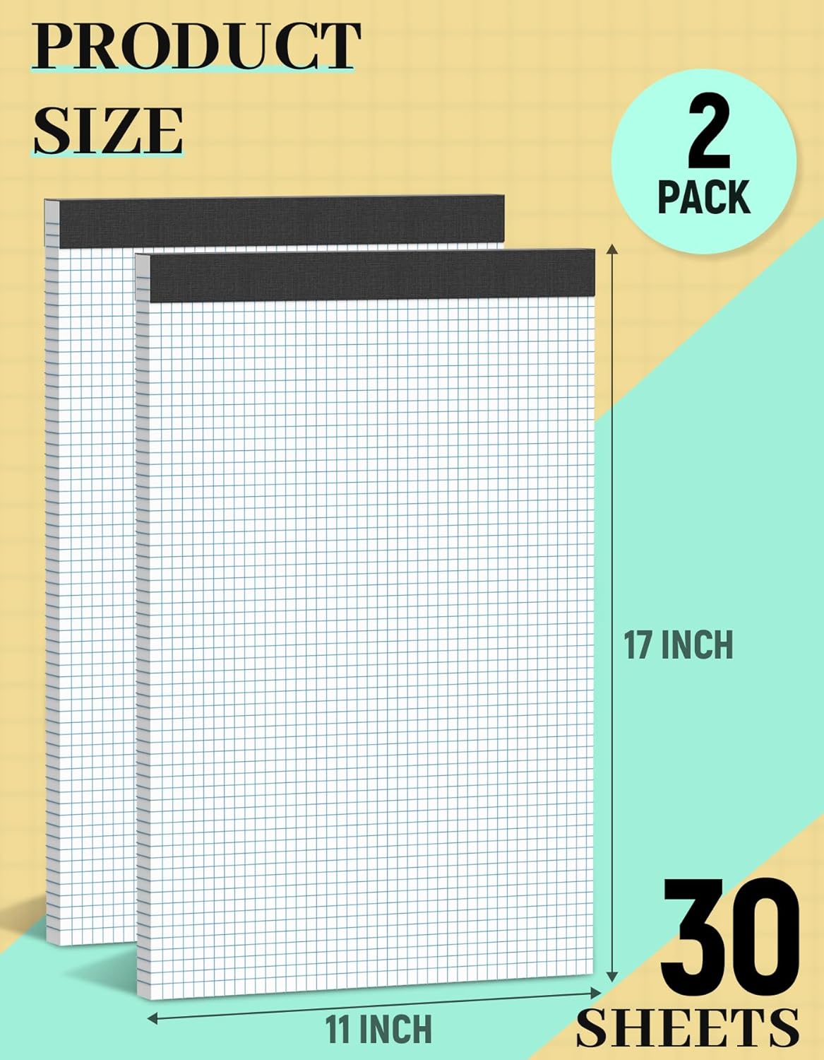 2 Pack Graph Paper Pad 11x17 for Blueprint Drawings, Drafting, Engineering Drawing, and Planning, 4x4 Quad Ruled Blueprint Quadrille Paper, Perforated Large Grid Paper Drafting Paper 30 Sheets/Pad