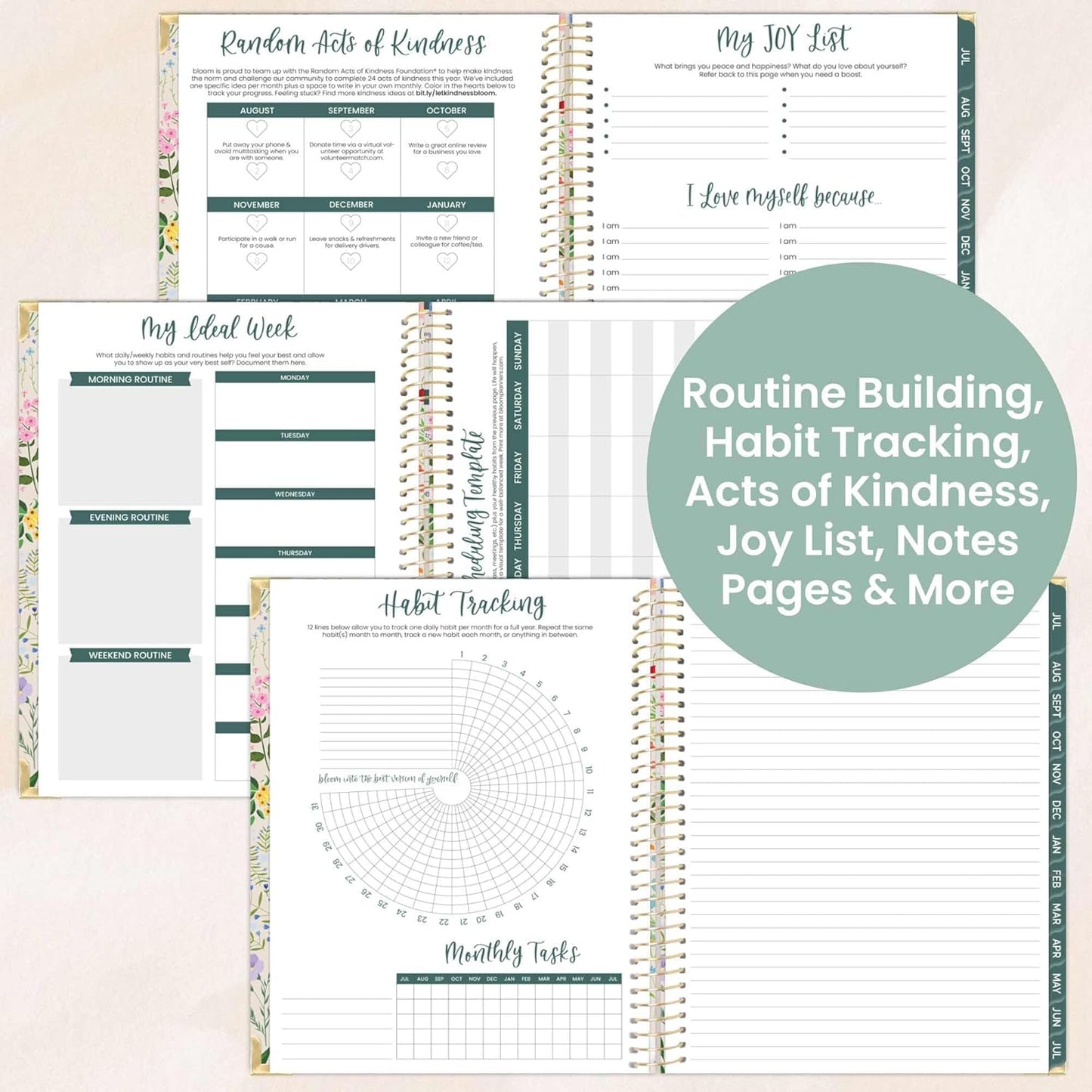 bloom daily planners HARDCOVER 2025-2026 (8.5" x 11") Academic Year Day Planner (July 2025 - July 2026) - Task Goal Organizer - Monthly & Weekly Inspirational Agenda Book - Garden Party, Beige