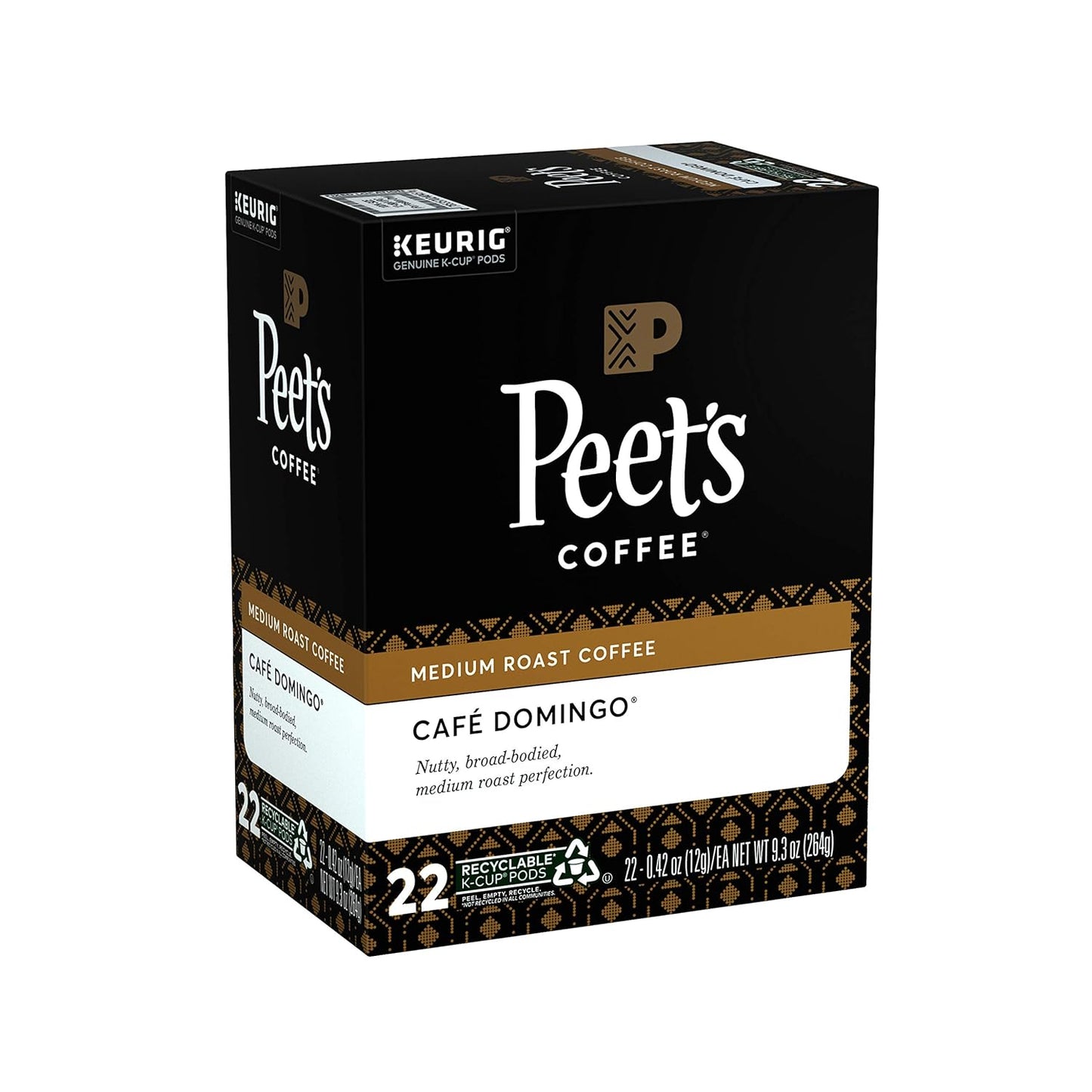Peet's Coffee Café Domingo, Medium Roast, 22 Count Single Serve K-Cup Coffee Pods for Keurig Coffee Maker (Pack of 2)