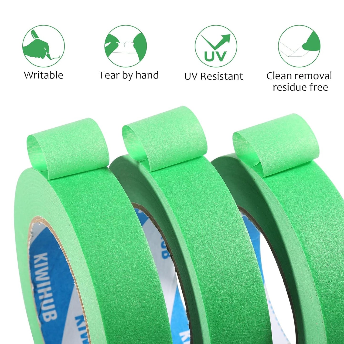 Green Painters Tape,1 inch x 60 Yards x 5 Rolls - Medium Adhesive Green Masking Tape for Painting,Labeling,DIY Crafting,Decoration and School Projects (300 Yards Total)