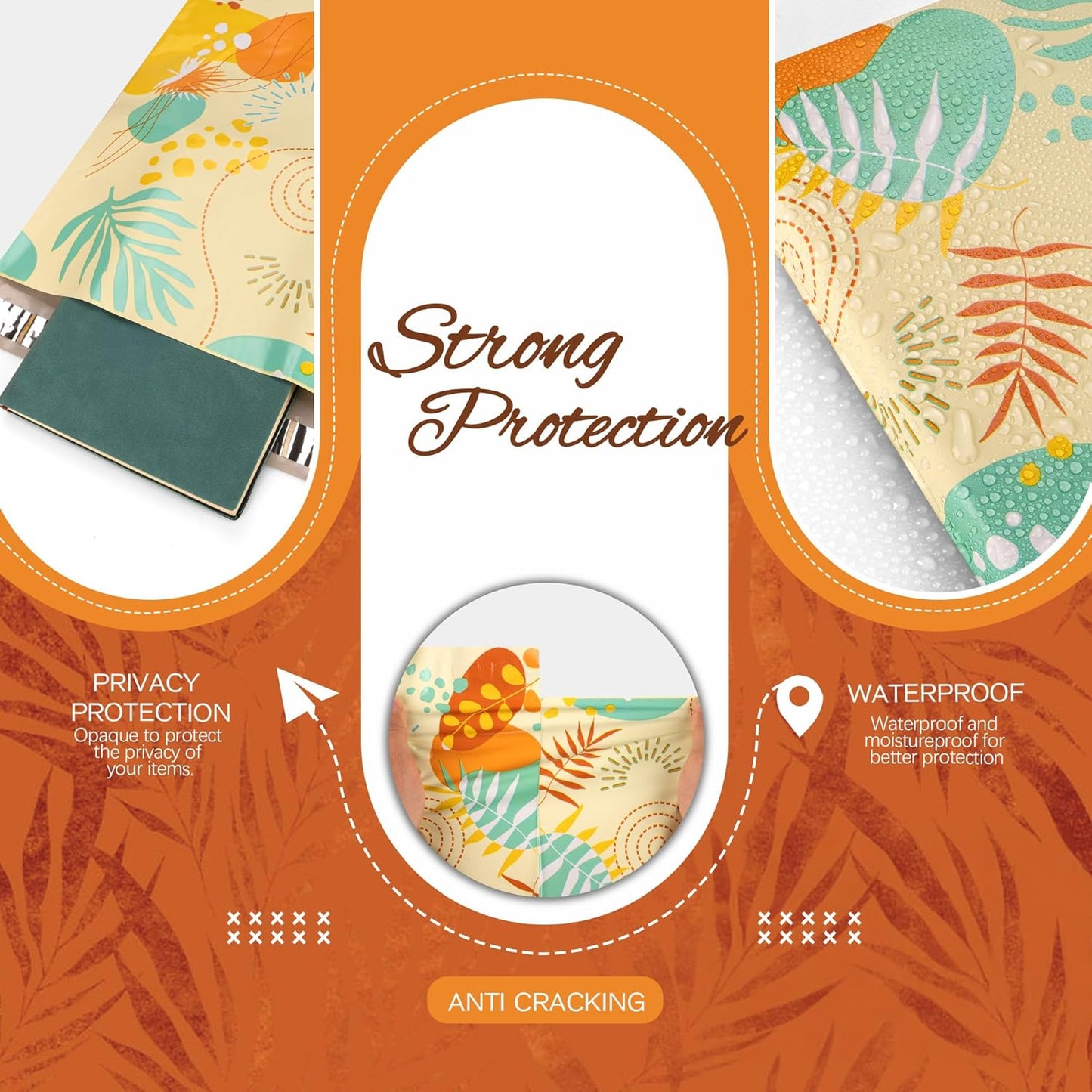 Colorful Leaves Poly Mailer 6x9 Inch 100 Pcs, Waterproof Shipping Bags for Clothing, Tear-Resistant Mailier Bags, Strong Mailing Bags with Self-Seal