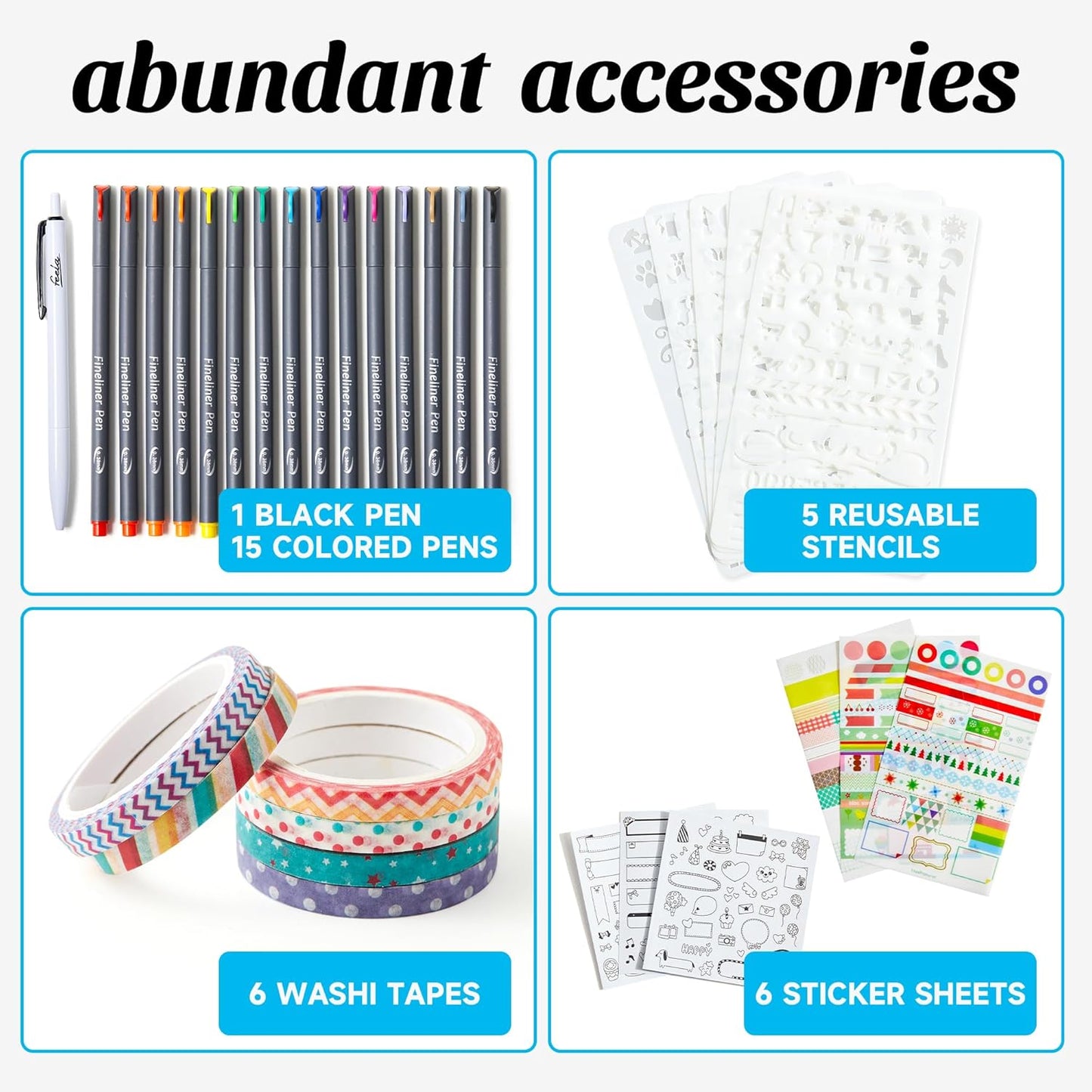 Dotted Journal Kit, Feela Dot Grid Journal Hardcover Planner Notebook Set For Beginners Women Girls Note Taking with Journaling Supplies Stencils Stickers Pens Accessories, A5, 224 Pages, Pink