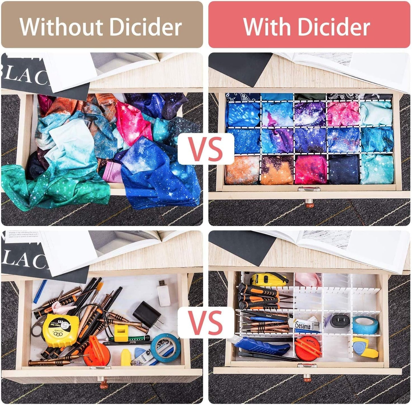 40Pcs Drawer Dividers, Adjustable Drawer Organizer for Socks, Underwear, Makeup, Can Help Tidy Kitchen, Bedroom, Dresser Black