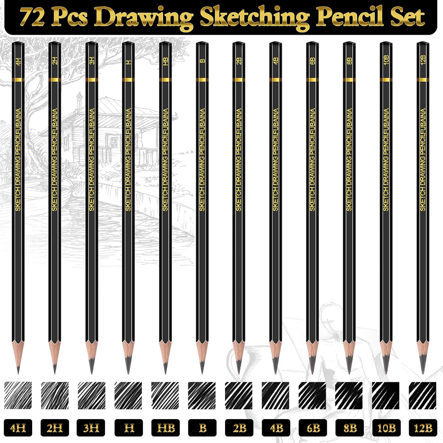 72 Pcs Drawing Sketching Pencil Set Professional (12b - 4h) Graphite Charcoal Gift Bulk for Artists Beginners, Pro Artists, Drawing Art, Sketching