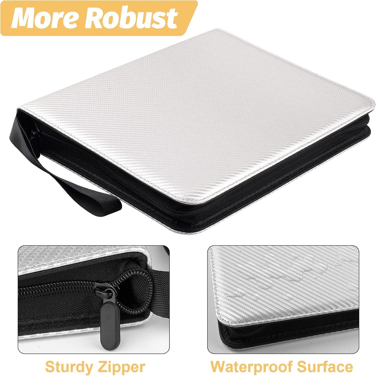 9 Pocket Card Binder, Premium Zip Trading Card Binder, 720 Double Sided Pocket PU Card Collection Binder, Collector Card Album, Card Folder for MTG, TCG, Sports Cards, Game Cards (Silver)