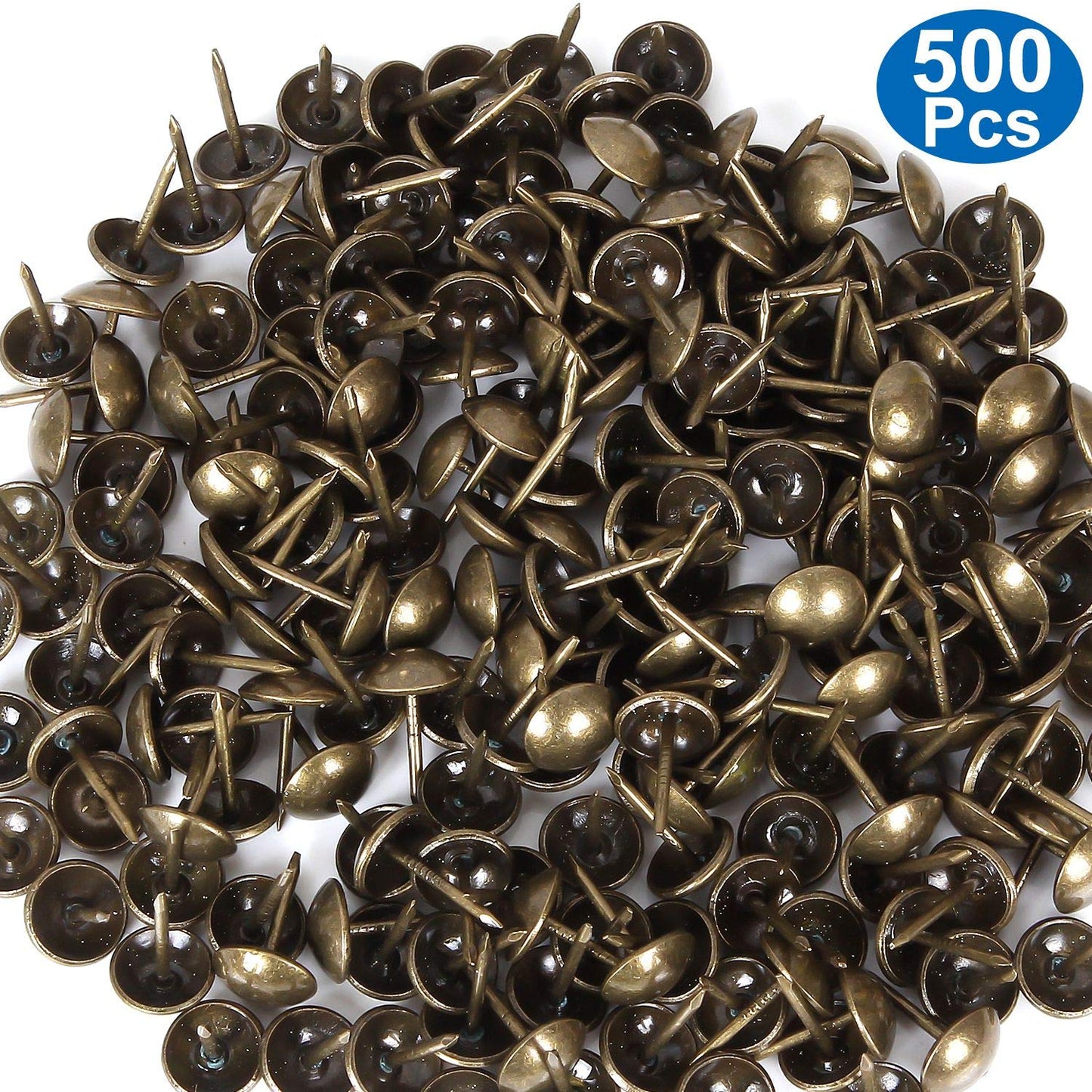 500Pcs Decorative Upholstery Tacks, 7/16” Antique Furniture Nails Pins, Brass Finish Metal Thumb Tack Stud Push Pins for Sofa Chair Bed Headboard, Upholstery Pin Assortment Kit for Furniture Décor