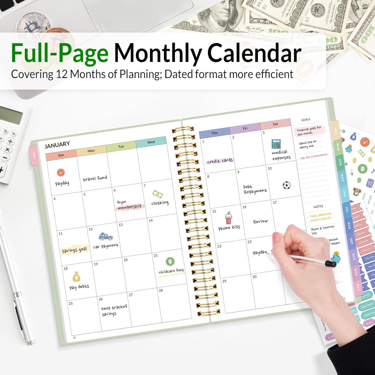 2026 Budget Planner - Monthly Budget Book from JAN 2026 - DEC 2026 with Expense Tracker Notebook, A5 Size (6.4" x 8.3") Bill Organizer & Finance Planner Account Book to Manage Your Finances, Green