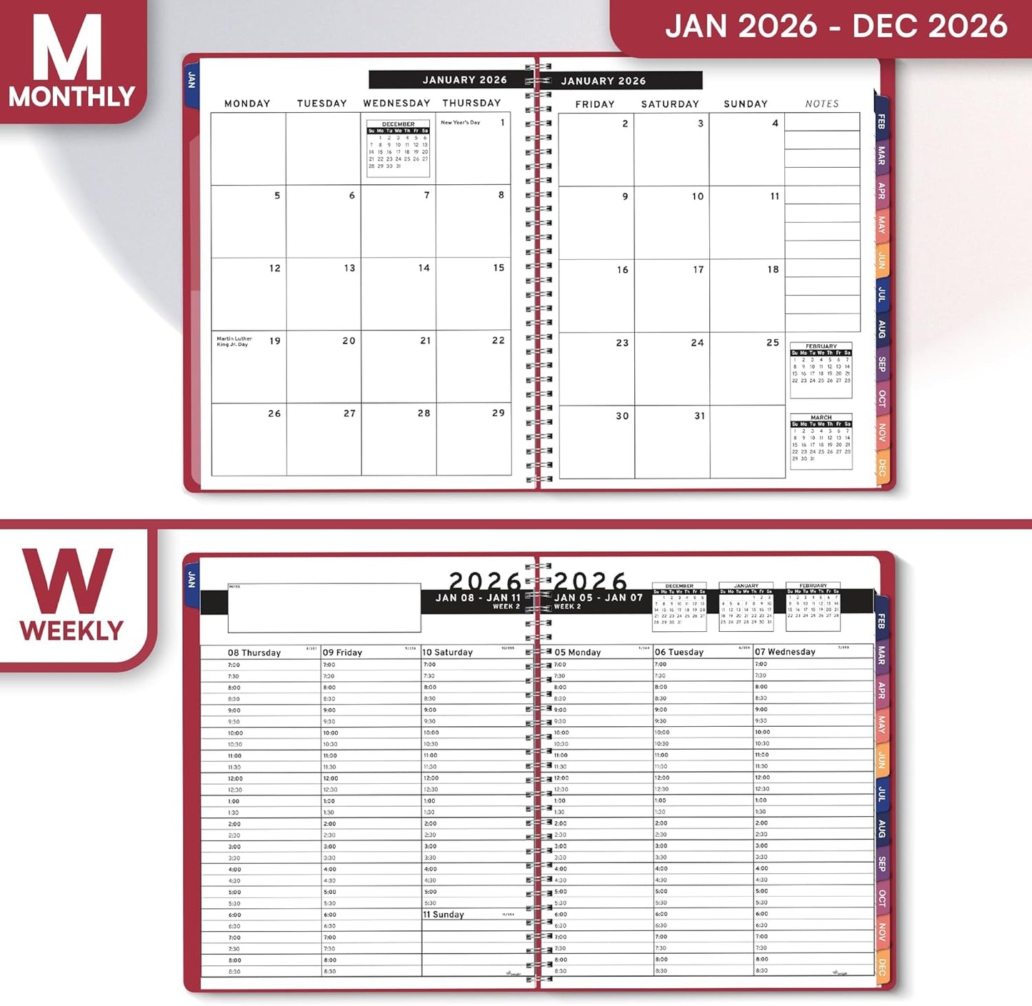 Ensight 2026 Appointment Book & Planner Ensight 6.5 x 8.5 inches Large Tabbed Daily Hourly Weekly Planner Schedule Book 30 Minute time Slots Business & Personal Planner Jan 2026 Dec 2026 Maroon
