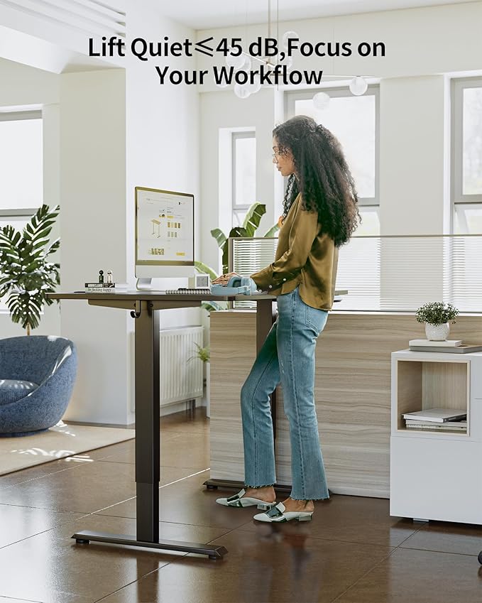 FEZIBO One-Piece Standing Desk Adjustable Height Stand up Home Office Desk, 55x24 Inch Electric Standing Computer Desk, with 4 Memory Presets, Fixable casters, Black