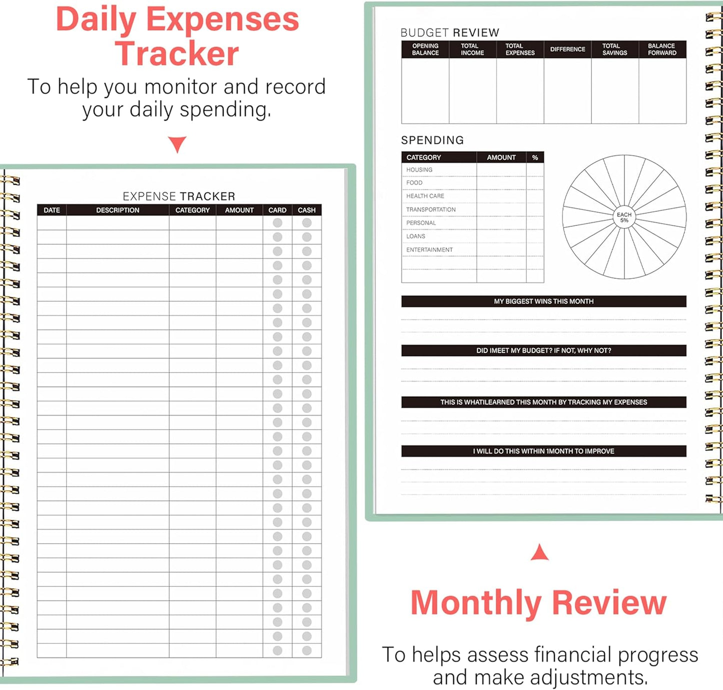 Budget Planner-Monthly Budget Book with Expense Tracker Notebook/Accounting Book, A5 Monthly Financial Organizer Planner, Manage Your Money Effectively, Start Anytime, 1 Year Use, Green