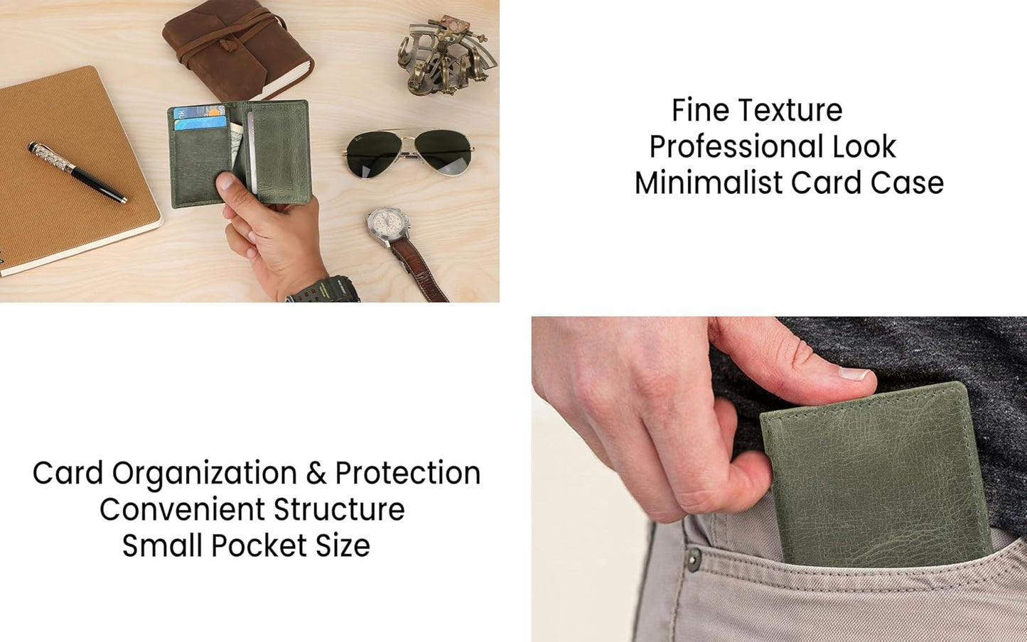 Premium Leather Card Wallet, RFID Blocking Expandable Business Card Case, Bifold Card Holder for Men and Women, Men's Purse, Wallet for Men (Business Card Wallet, Green)