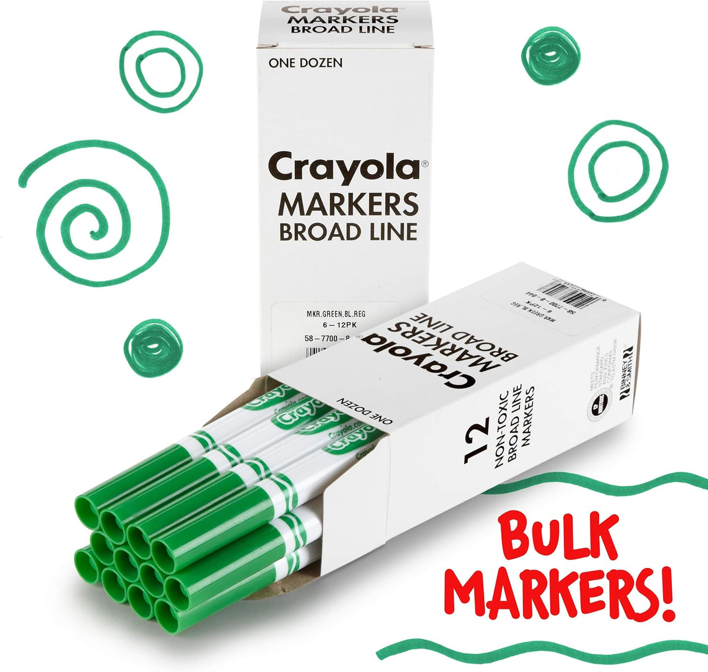 Crayola Broad Line Markers - Green (12ct), Markers for Kids, Bulk School Supplies for Teachers, Nontoxic, Marker Refill with Reusable Box