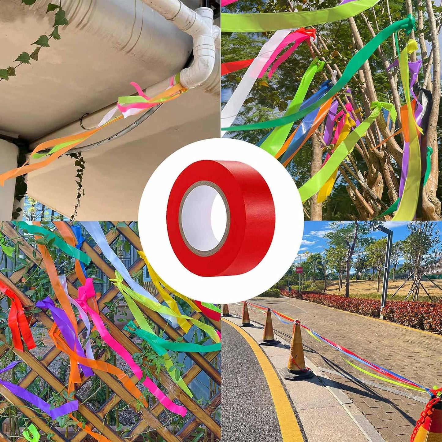 6 Pack Red Flagging Tape, Non-Adhesive Plastic Ribbon Neon Marking Roll, 1inch*600ft, Marking Tape for Tree Marking, Hunting, Boundaries and Hazardous Areas,Trail Marking