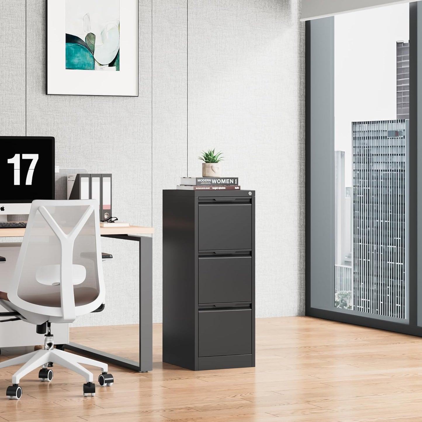 17.8" D File Cabinet, 3 Drawer Metal Filing Cabinets with Lock, Locking Vertical File Cabinet for Letter/Legal/A4/F4 Size, Easy Assemble (Black)