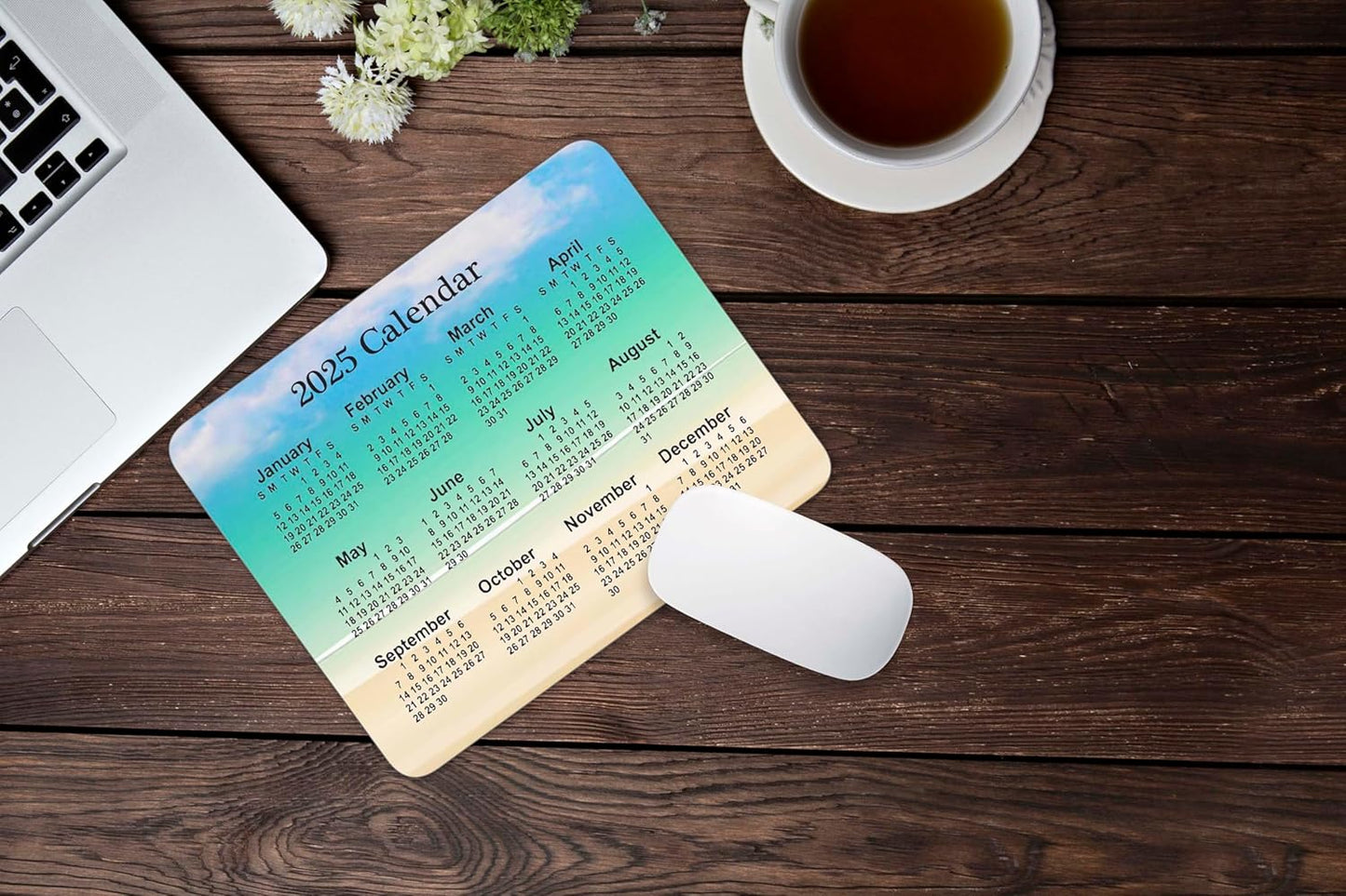 Calendar Mouse Pad, Gaming Mouse Mat with Custom Design, Non-Slip Rubber Base MousePads for Office Home Laptop Travel, 9.5"x7.9"x0.12" Inch (2025 Calendar Blue Sky Background)