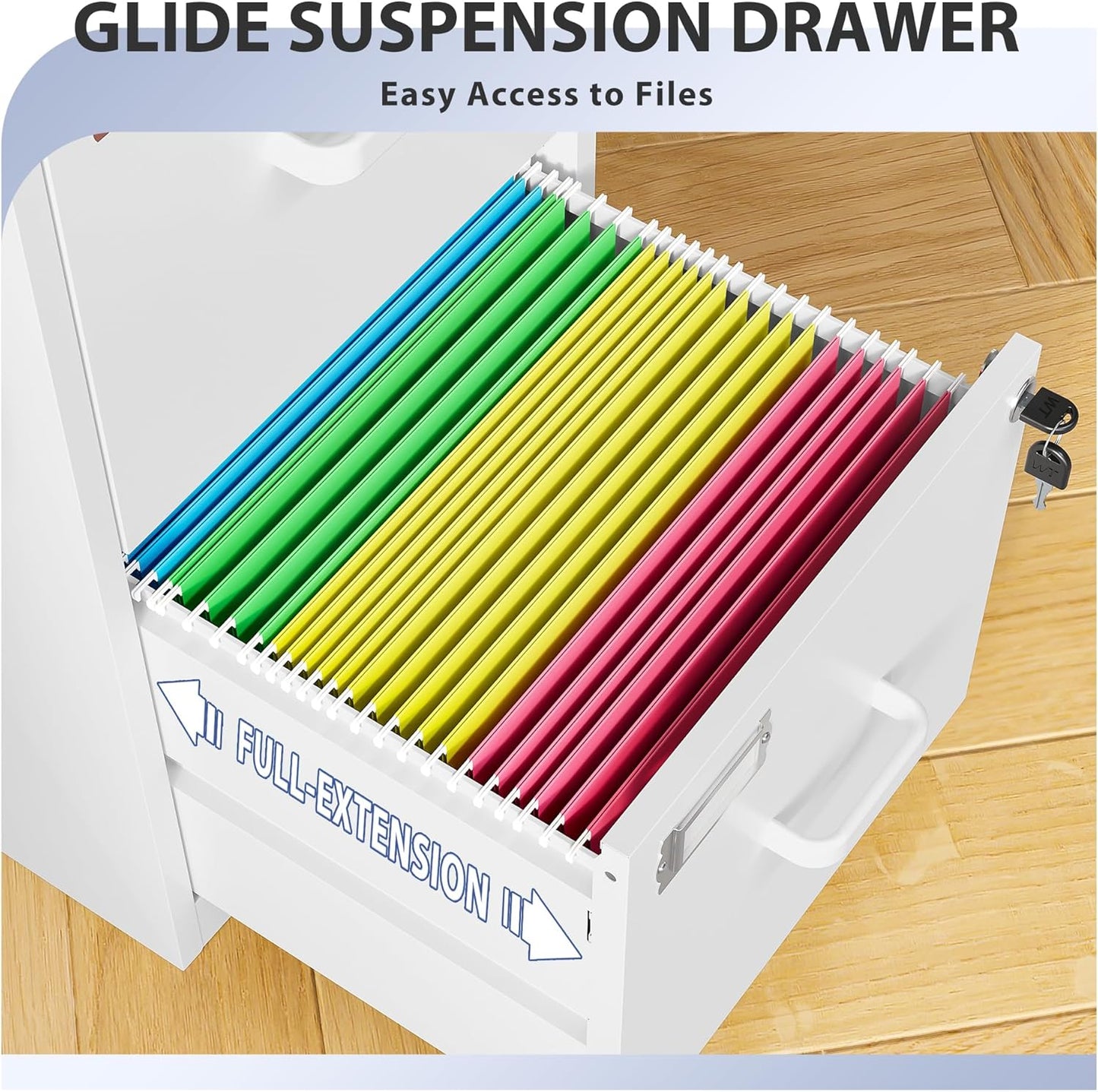 2 Drawer Vertical File Cabinet with Lock, White Metal, Under Desk, Easy Assemble